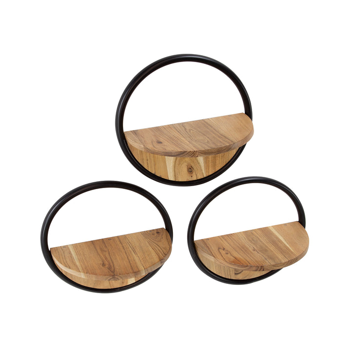 Hoyz Collection - Wandschap Rond Set-3 - Massief Acacia Naturel