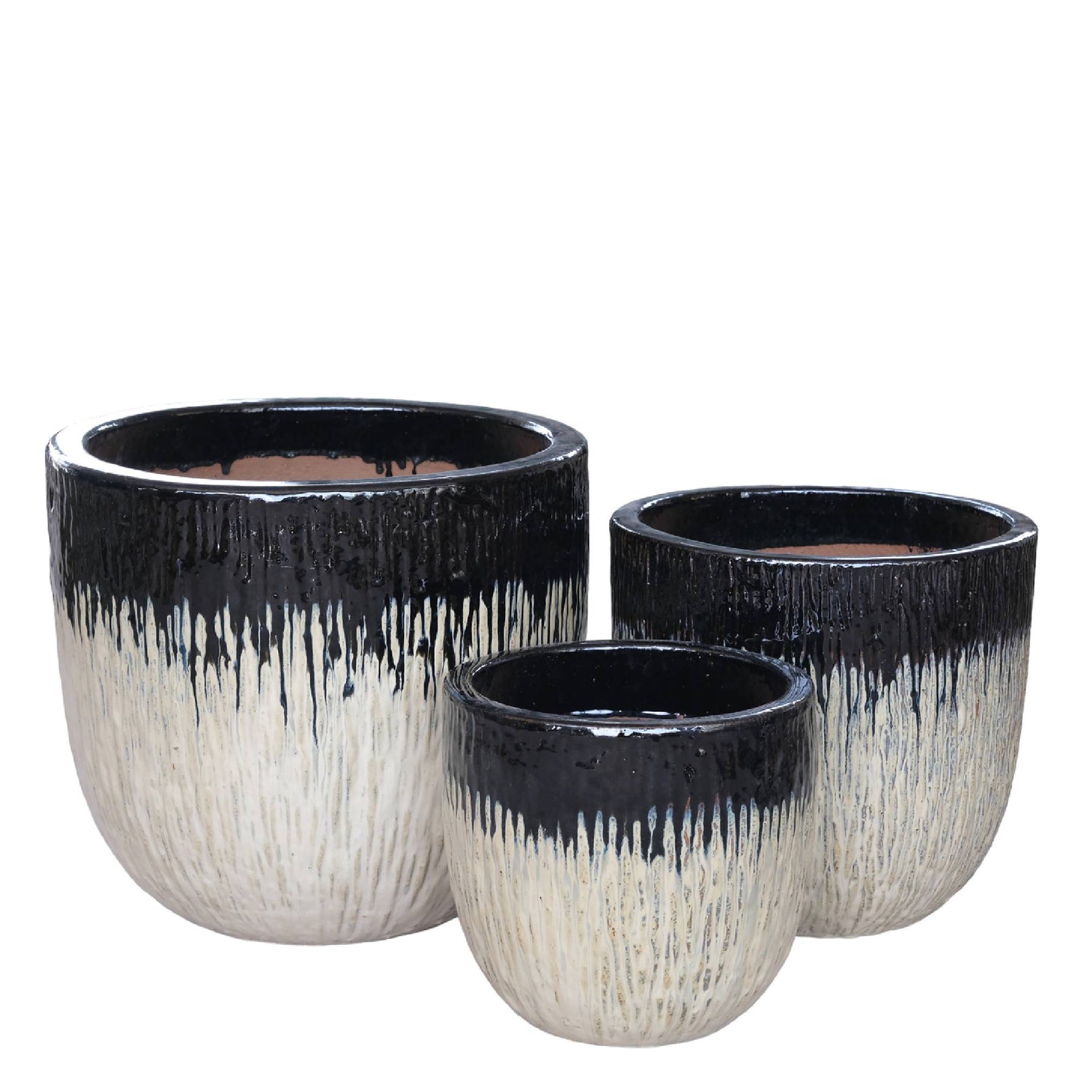 PTMD Johnita Black Round Ceramic Pot White OmbreSV3