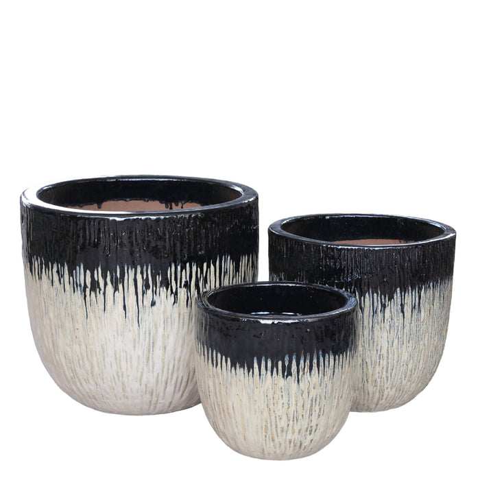 PTMD Johnita Black Round Ceramic Pot White OmbreSV3