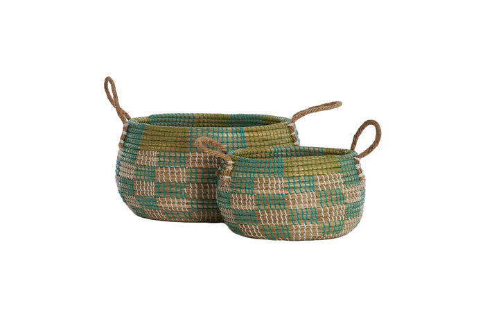 Light & Living - Mand VIRY - Ø40x25cm - Groen - Set van 2