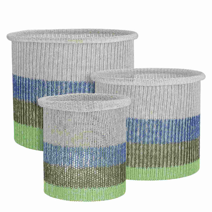 Mica Decorations Mand Danfield - 32x32x28 cm - Polyester - Groen - Set van 3