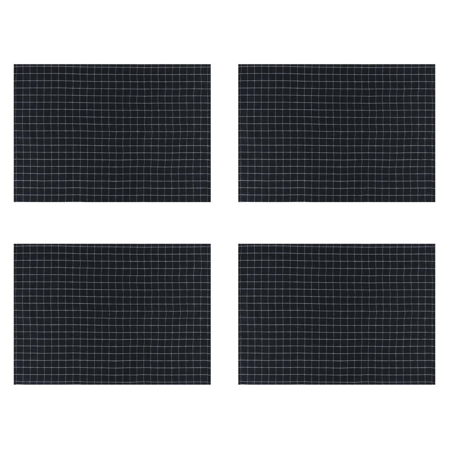 Krumble Theedoek met ruitpatroon klein - Zwart - Set van 4