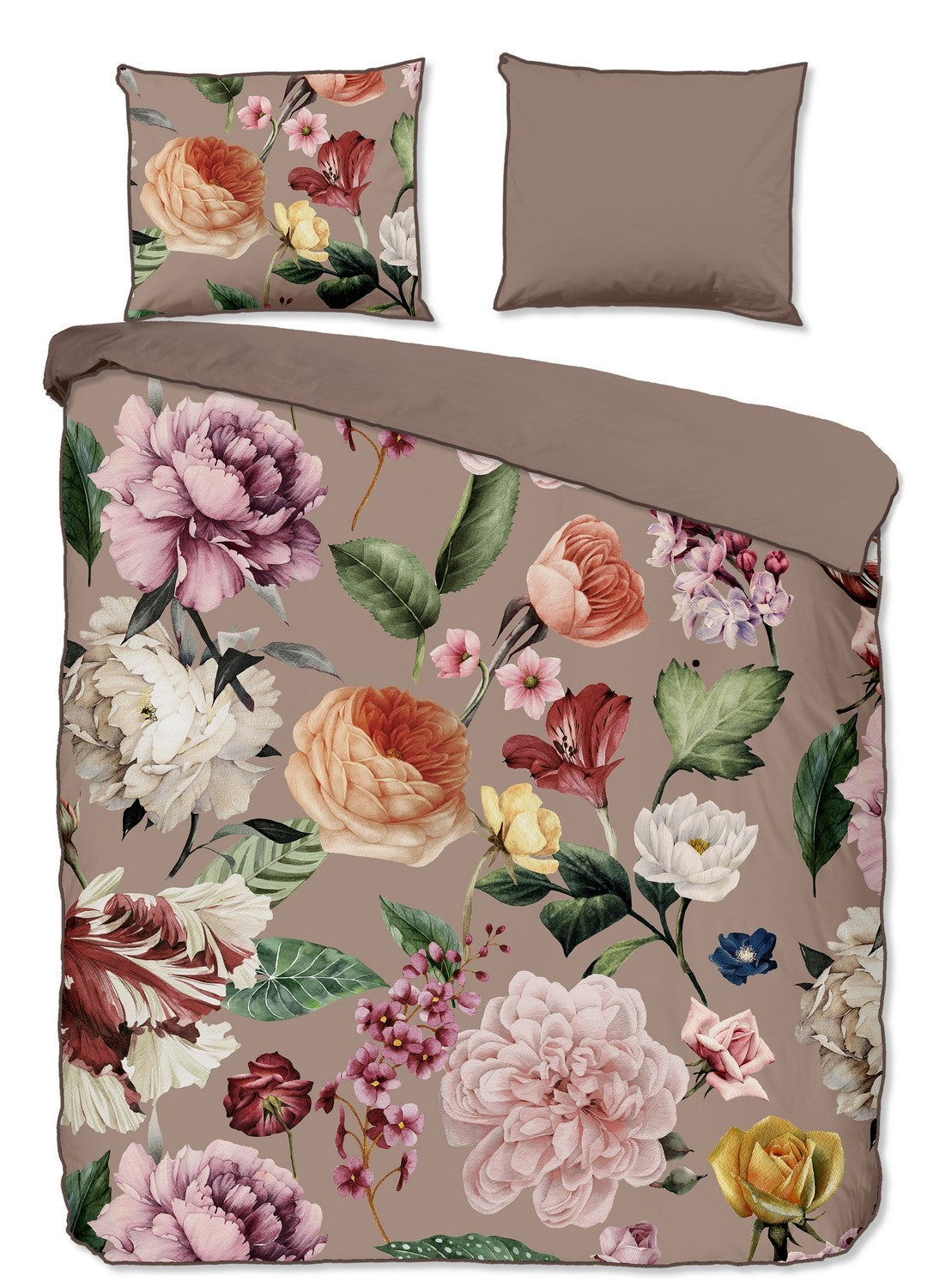 Descanso Dekbedovertrek Biologische Katoen Satijn Fiori - taupe