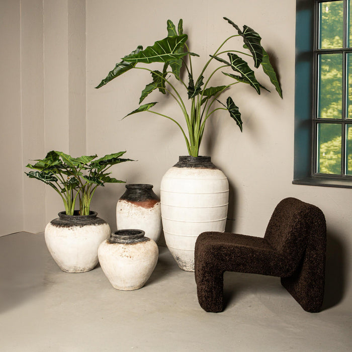 PTMD Jinsu White Round GRC Jar Pot W Dark Border L