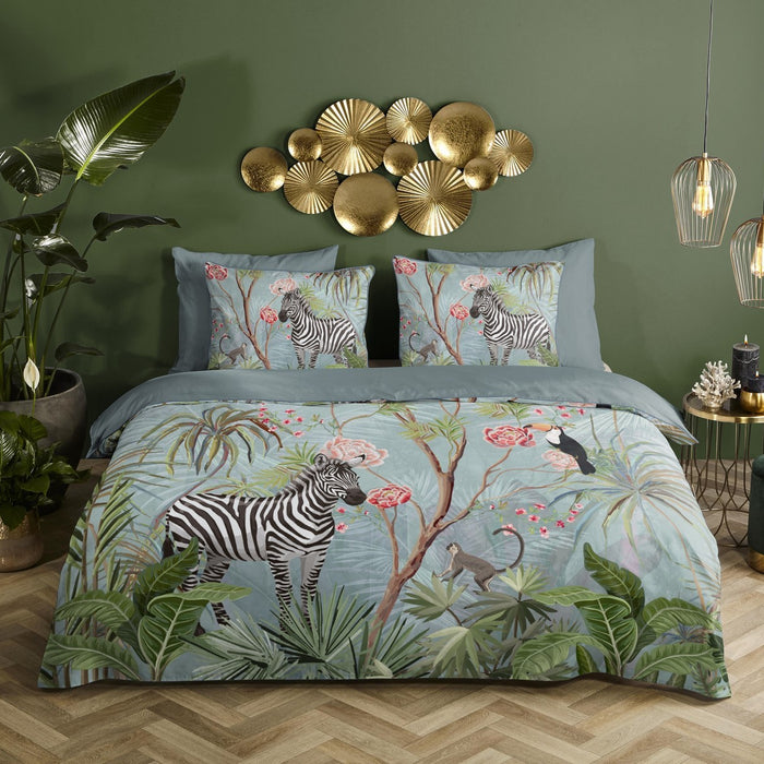 Descanso Dekbedovertrek Biologische Katoen Satijn Yasmin - aqua