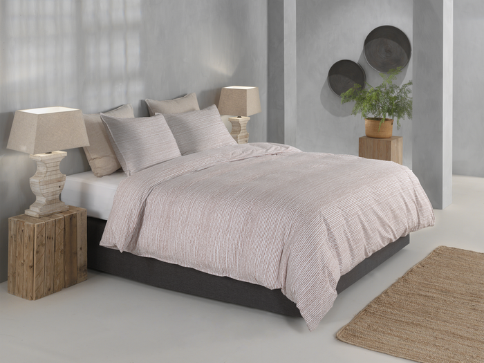Zo Home Dekbedovertrek Perkal katoen Striscia - cream tan