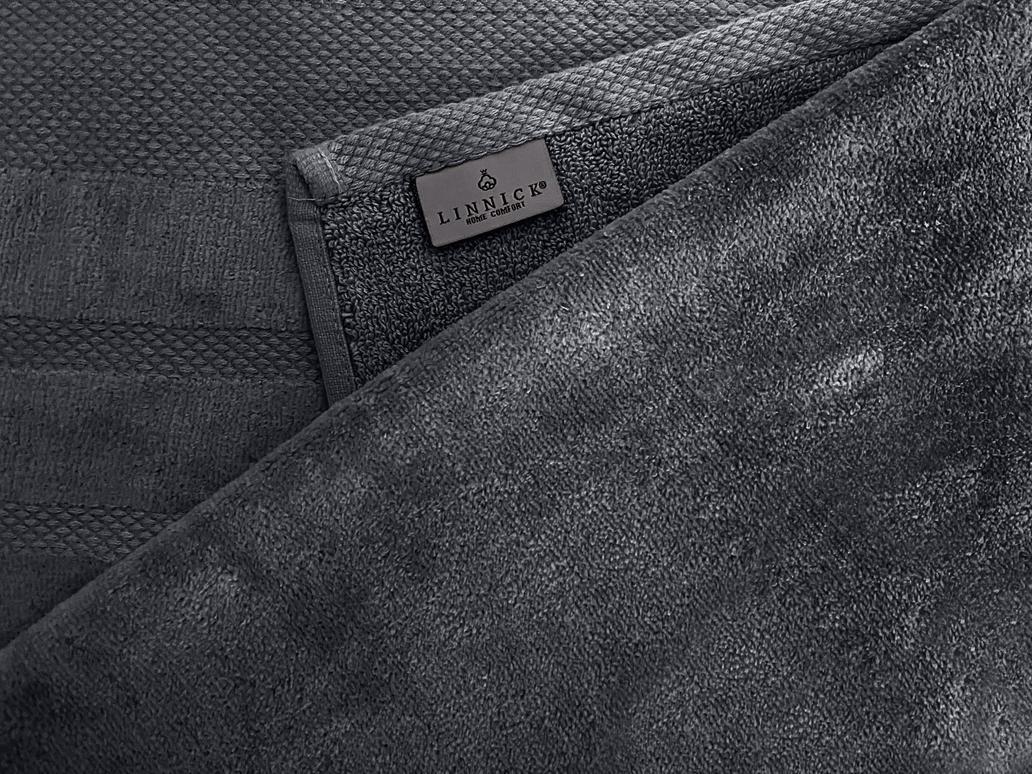 LINNICKVelours Badlaken  Katoen 70x140cm - dark grey - Set van 4