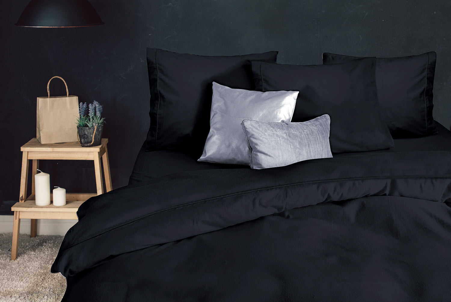 Eleganzzz Dekbedovertrek Uni Perkal Katoen Met Bies - zwart