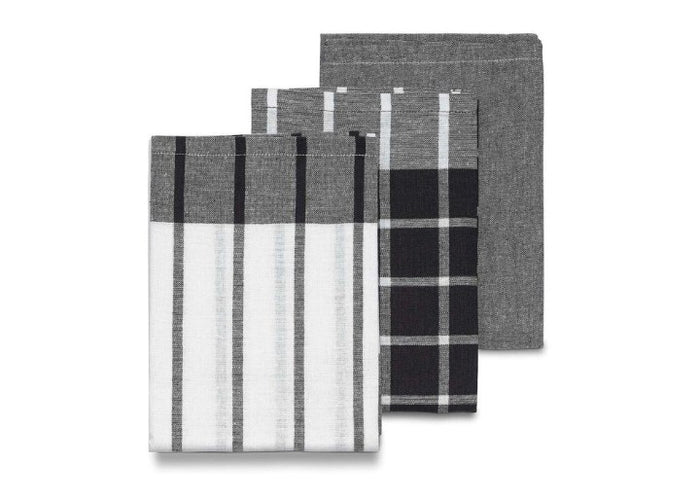 Theedoeken, Set van 3, Zwart, Katoen, 65 x 45 x 0.2 cm - Kela | Pasado