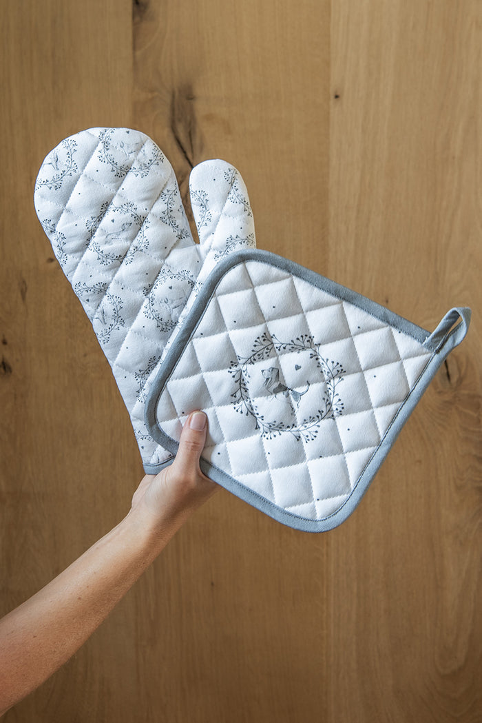 Clayre & Eef Theedoek 50x70 cm Wit Grijs Katoen Hond