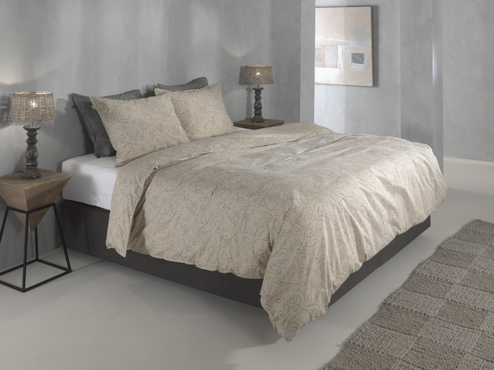 Zo Home Dekbedovertrek Perkal Katoen Floreala - cool beige