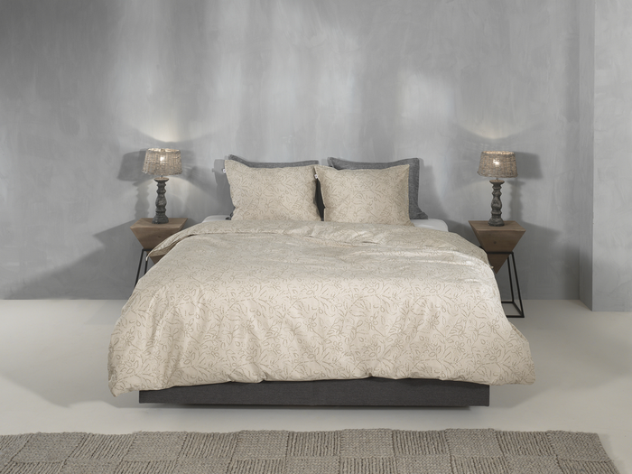 Zo Home Dekbedovertrek Perkal Katoen Floreala - cool beige