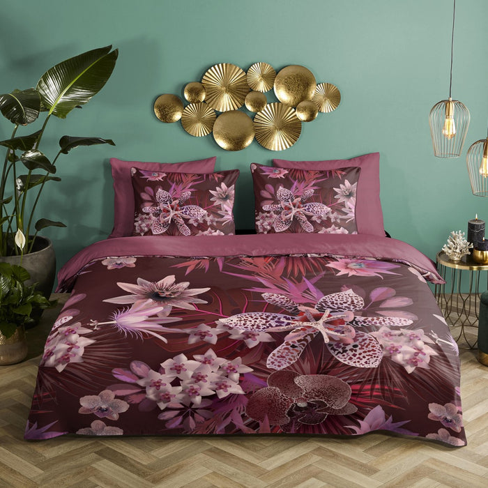 Descanso Dekbedovertrek Biologische Katoen Satijn Farze - bordeaux