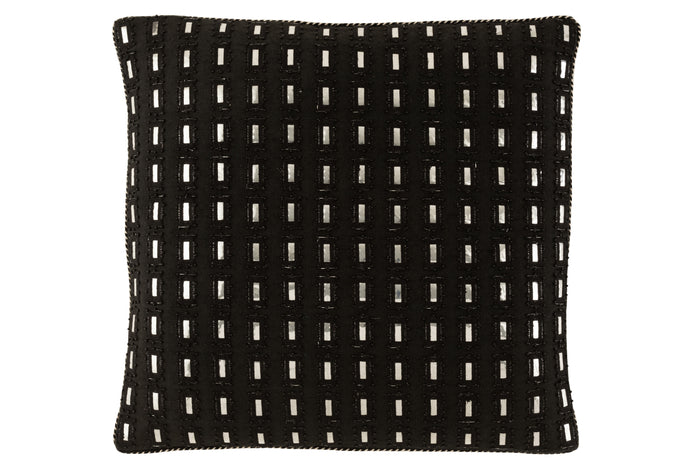 J-line - Kussen Spiegel Rechthoek Katoen Zwart|zilver - 45x45x4cm