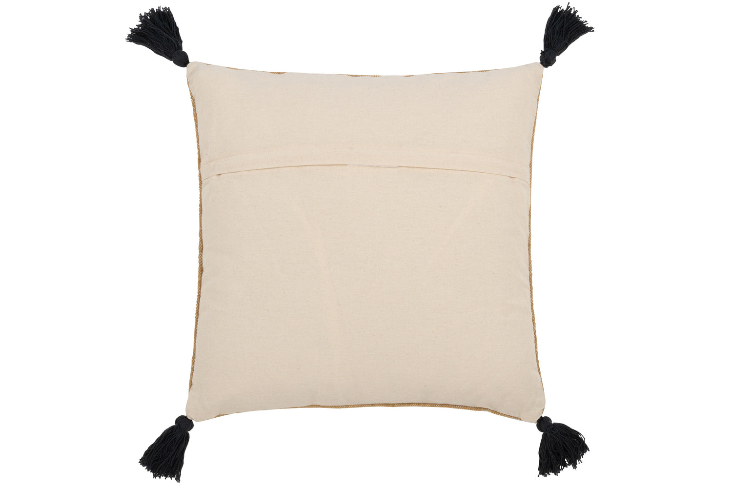 J-line - Kussen Driehoeken+kwastjes Katoen Natural|zwart - 50x15x50cm