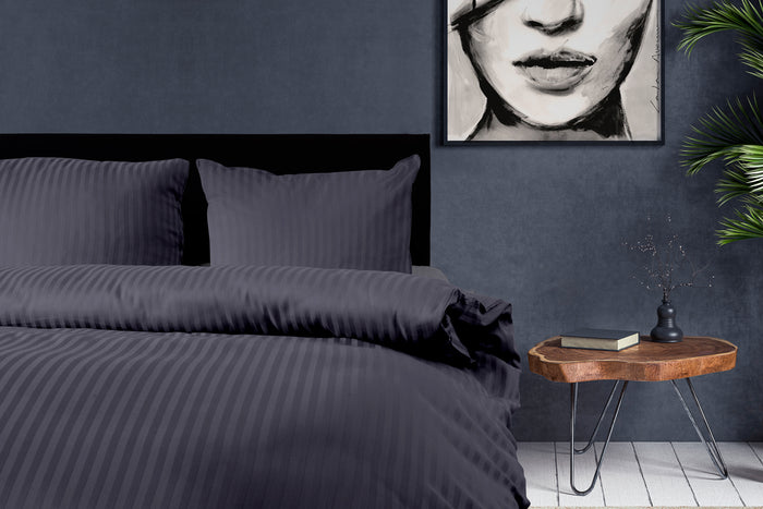 Eleganzzz Dekbedovertrek Hotel Kwaliteit Satijn Streep antraciet
