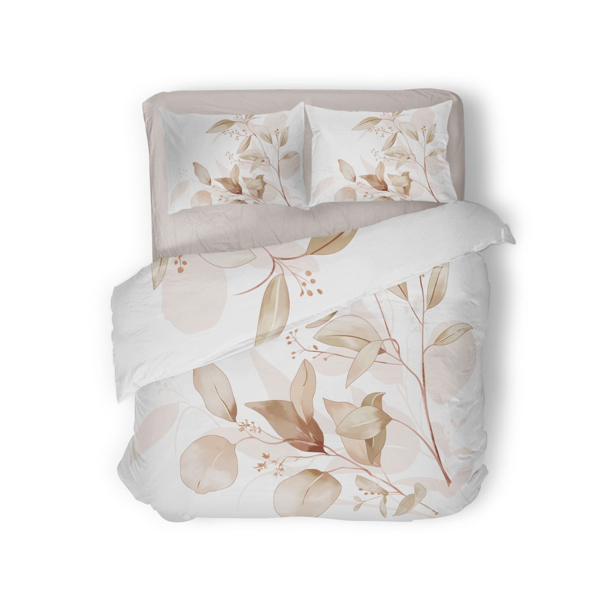 Eleganzzz Dekbedovertrek Micropercal Leaf Artistry - beige