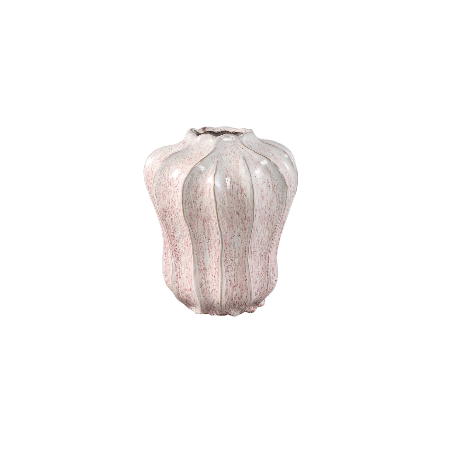 PTMD Hamish Pink Ceramic Round Wavy Shaped Vase S