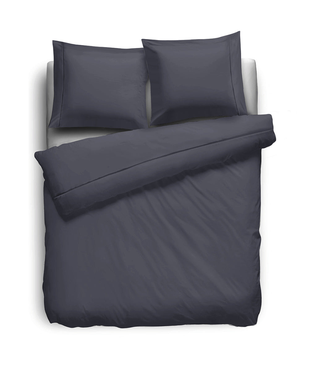 Eleganzzz Dekbedovertrek Uni Perkal Katoen Met Bies - antraciet