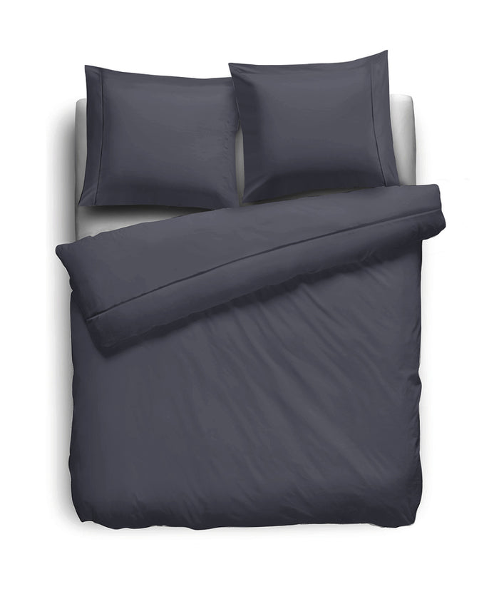 Eleganzzz Dekbedovertrek Uni Perkal Katoen Met Bies - antraciet