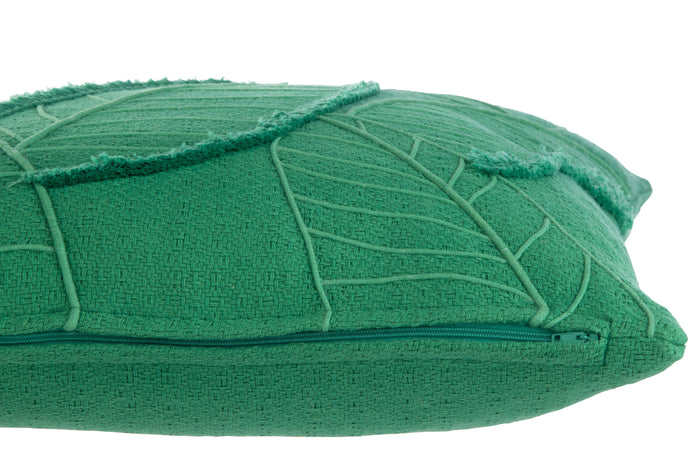 J-line - Kussen Bladeren Katoen Donkergroen - 45x45x15cm