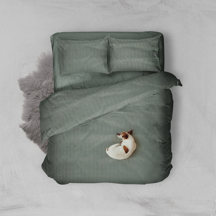 Eleganzzz Dekbedovertrek Hotel Kwaliteit Satijn Streep olive green