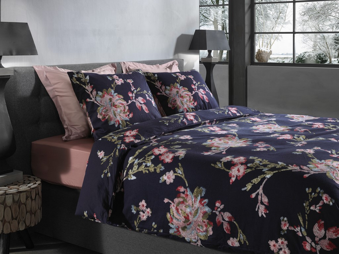 Heckett Lane Dekbedovertrek Flanel Daisy - navy blue