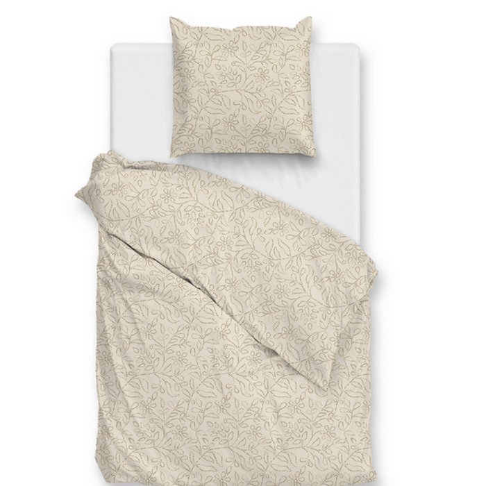 Zo Home Dekbedovertrek Perkal Katoen Floreala - cool beige