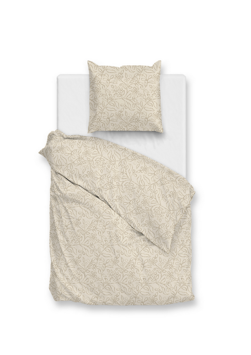 Zo Home Dekbedovertrek Perkal Katoen Floreala - cool beige