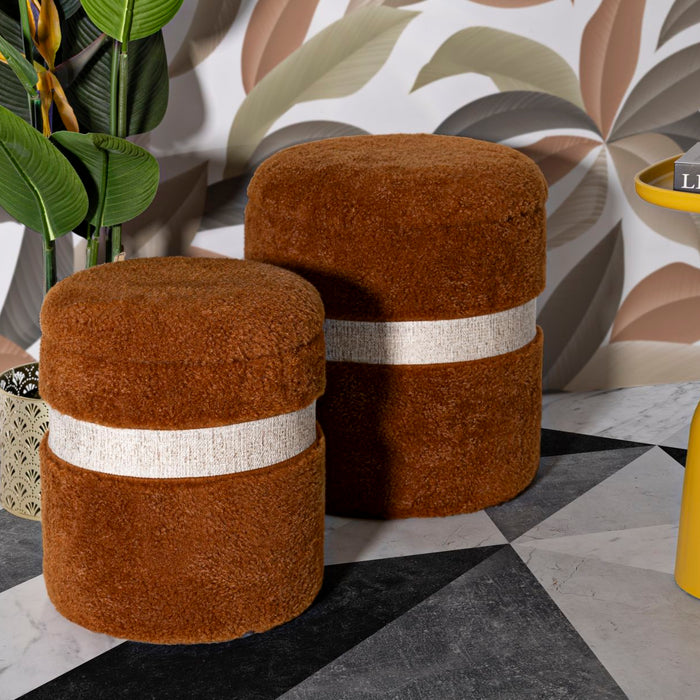 Set van 2 bruine opbergpoefs cm ø 40x47-32x38