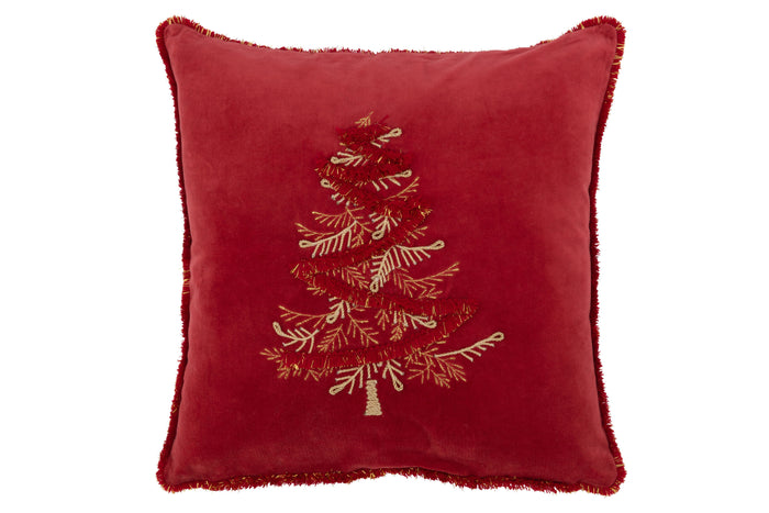 J-line - Kussen Boom Textiel Rood|goud - 45x45x12cm