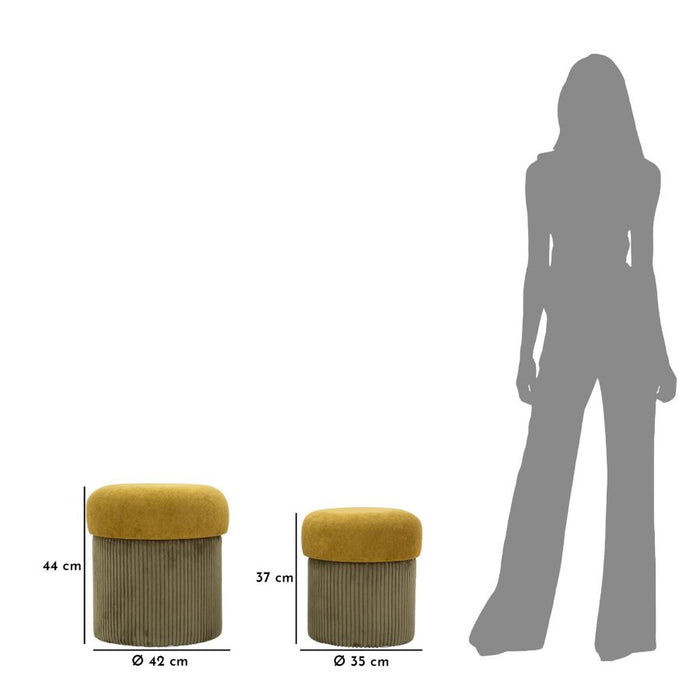 Set van 2 poef container groen cm ø 42x44-35x37