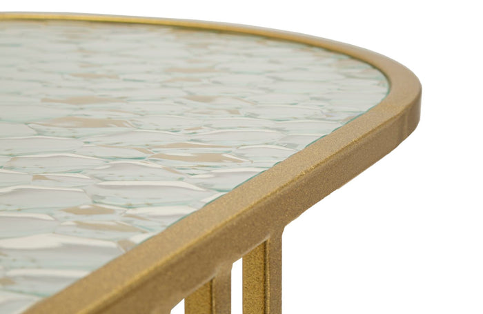 Salontafel in goudkleurig metaal en glas cm 90x50x45