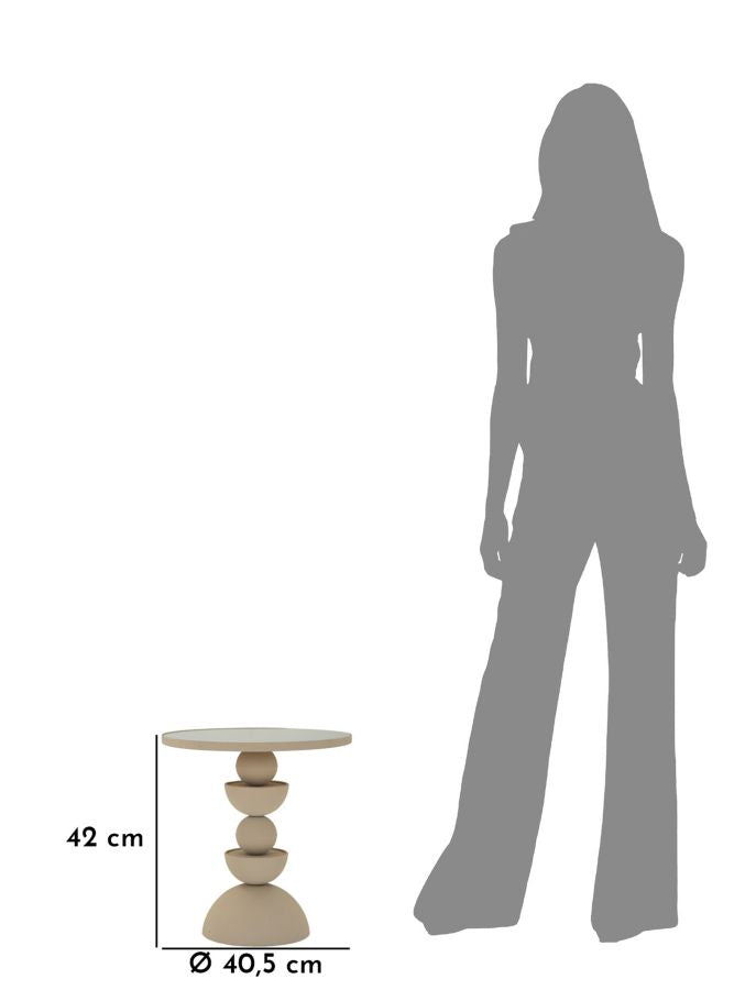 Crèmekleurige metalen salontafel en spiegel cm ø 40,5x42