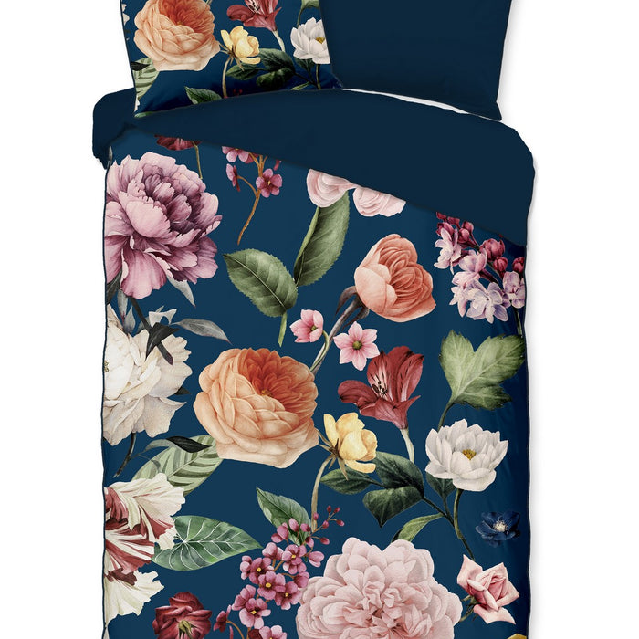 Descanso Dekbedovertrek Biologische Katoen Satijn Fiori - blue