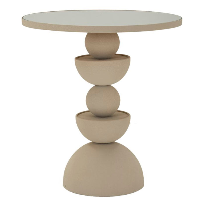 Crèmekleurige metalen salontafel en spiegel cm ø 45x49,5