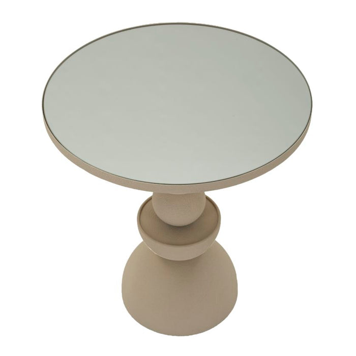 Crèmekleurige metalen salontafel en spiegel cm ø 45x49,5