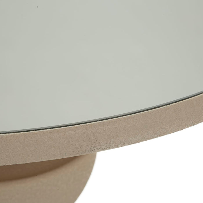 Crèmekleurige metalen salontafel en spiegel cm ø 45x49,5