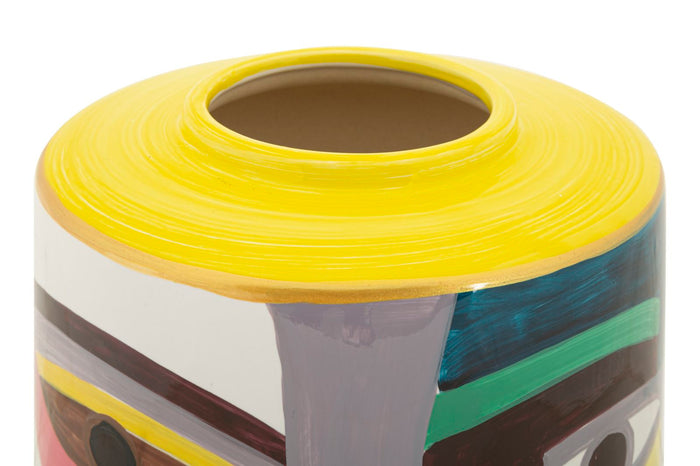 Veelkleurige keramische vaas met deksel cm ø 19x28