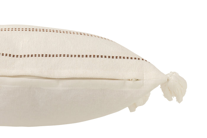 J-line - Kussen 4 Kwasten Katoen Wit|bruin - 50x50x10cm