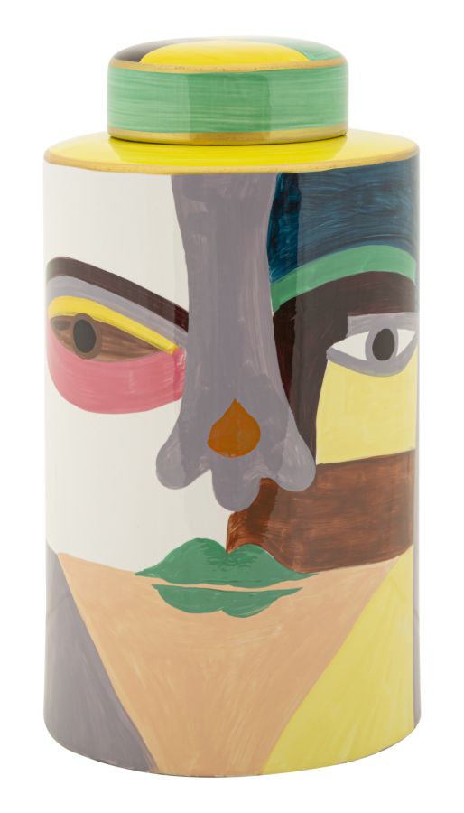 Veelkleurige keramische vaas met deksel cm ø 19x33