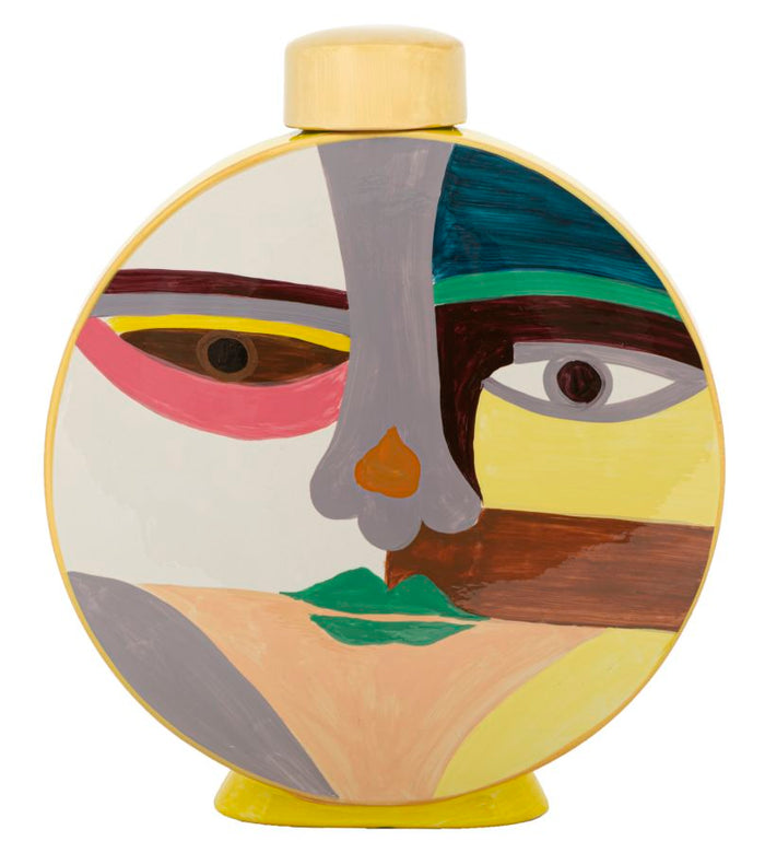 Veelkleurige keramische vaas met deksel 28x9x33 cm