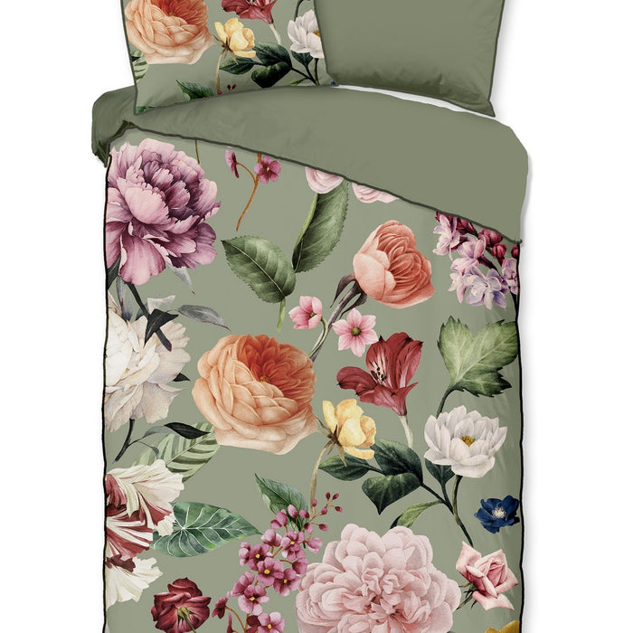 Descanso Dekbedovertrek Biologische Katoen Satijn Fiori - green