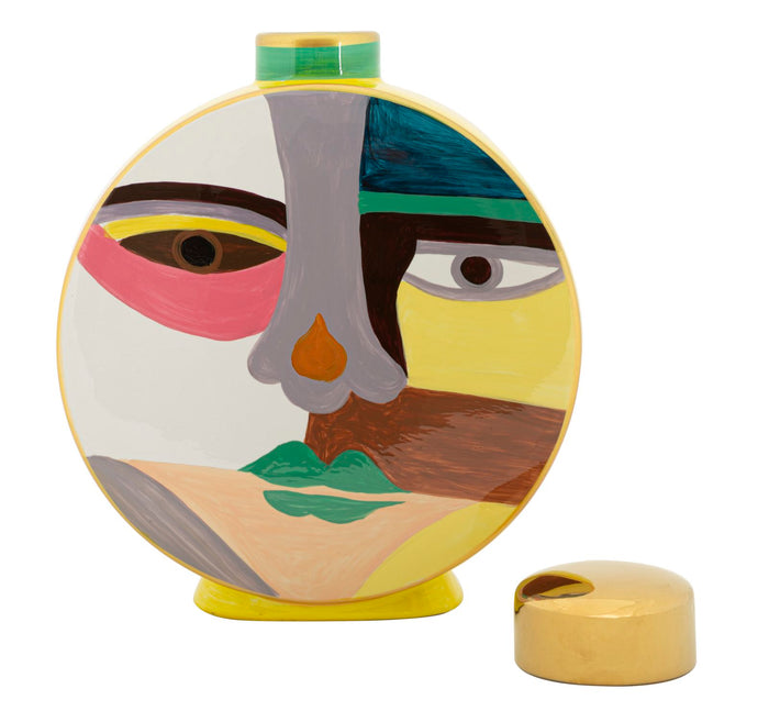 Veelkleurige keramische vaas met deksel 23x9x28 cm