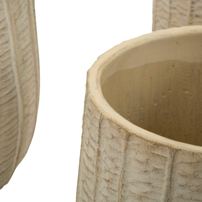 Crèmekleurige keramische vazen set van 3 stuks cm 30,5x27-25x22,2-19,5x18