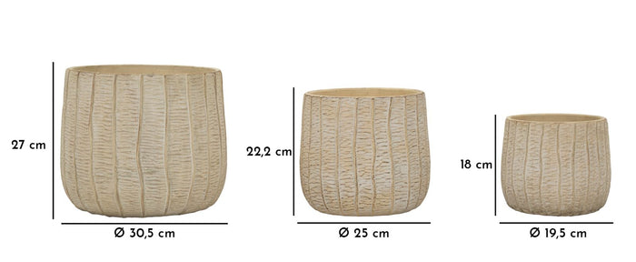 Crèmekleurige keramische vazen set van 3 stuks cm 30,5x27-25x22,2-19,5x18
