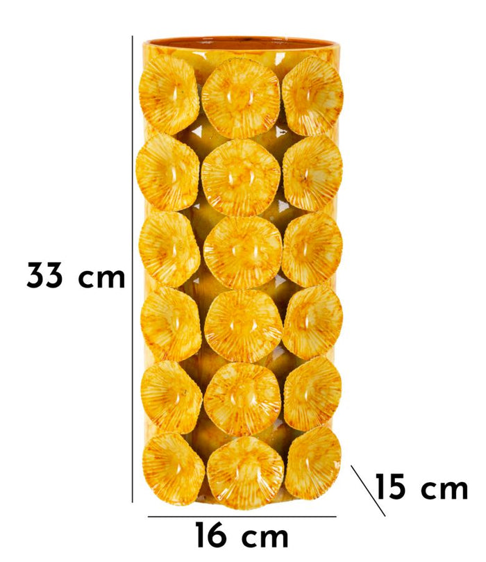 Gele metalen vaas cm 16x15x33