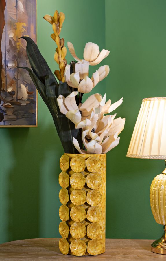 Gele metalen vaas cm 16x15x33