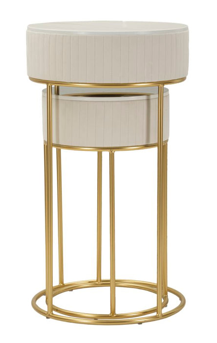 Ronde hoge tafels set van 2 in crèmekleurig fluweel cm ø 50x90-40x70