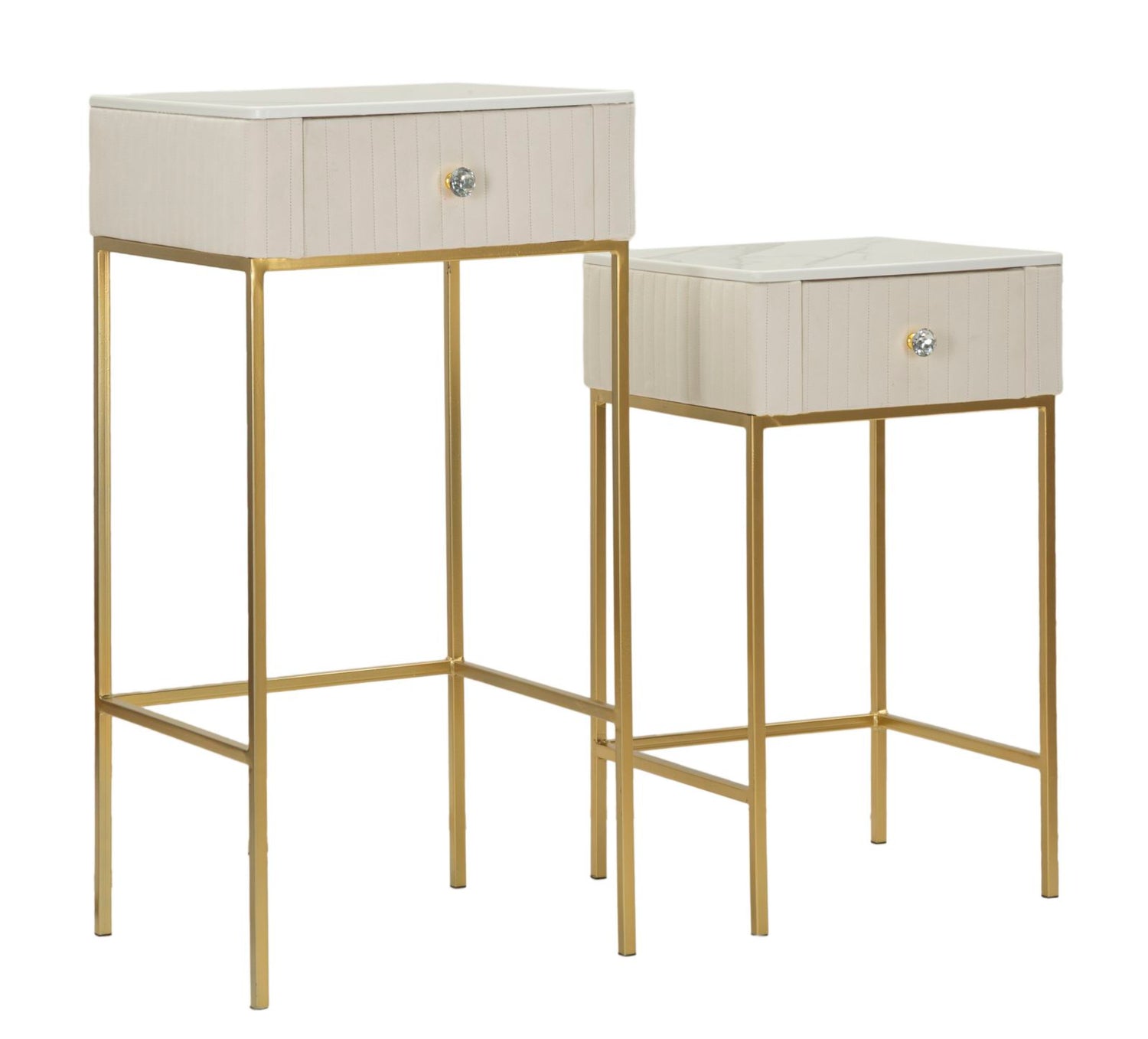 Hoge vierkante tafels set van 2 in crème fluweel cm ø 45x90-40x70